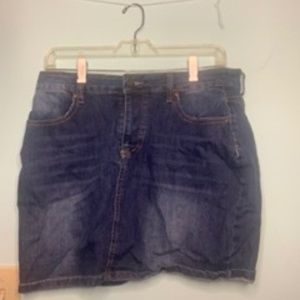 Distressed Denim Skirt Dark Wash
